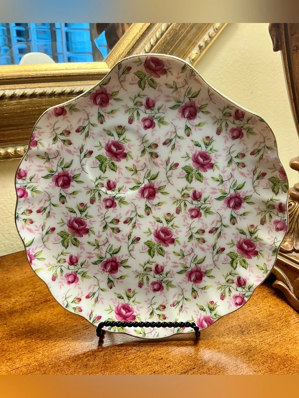 Vintage Lefton China Rose Chintz Snack Plates-Set of 6 (Pattern # 637R)